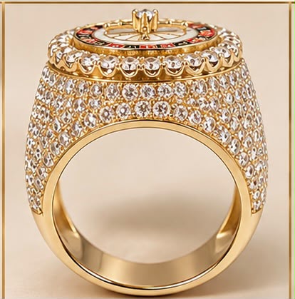 10K Yellow Gold Men's Roulette Spinner Ring CZ Stones Casino Gambling Ring 8g