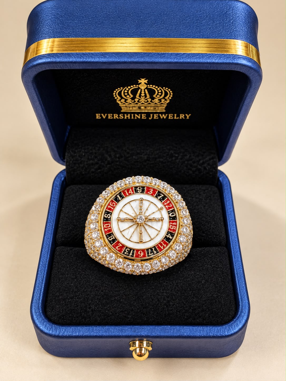 10K Yellow Gold Men's Roulette Spinner Ring CZ Stones Casino Gambling Ring 8g
