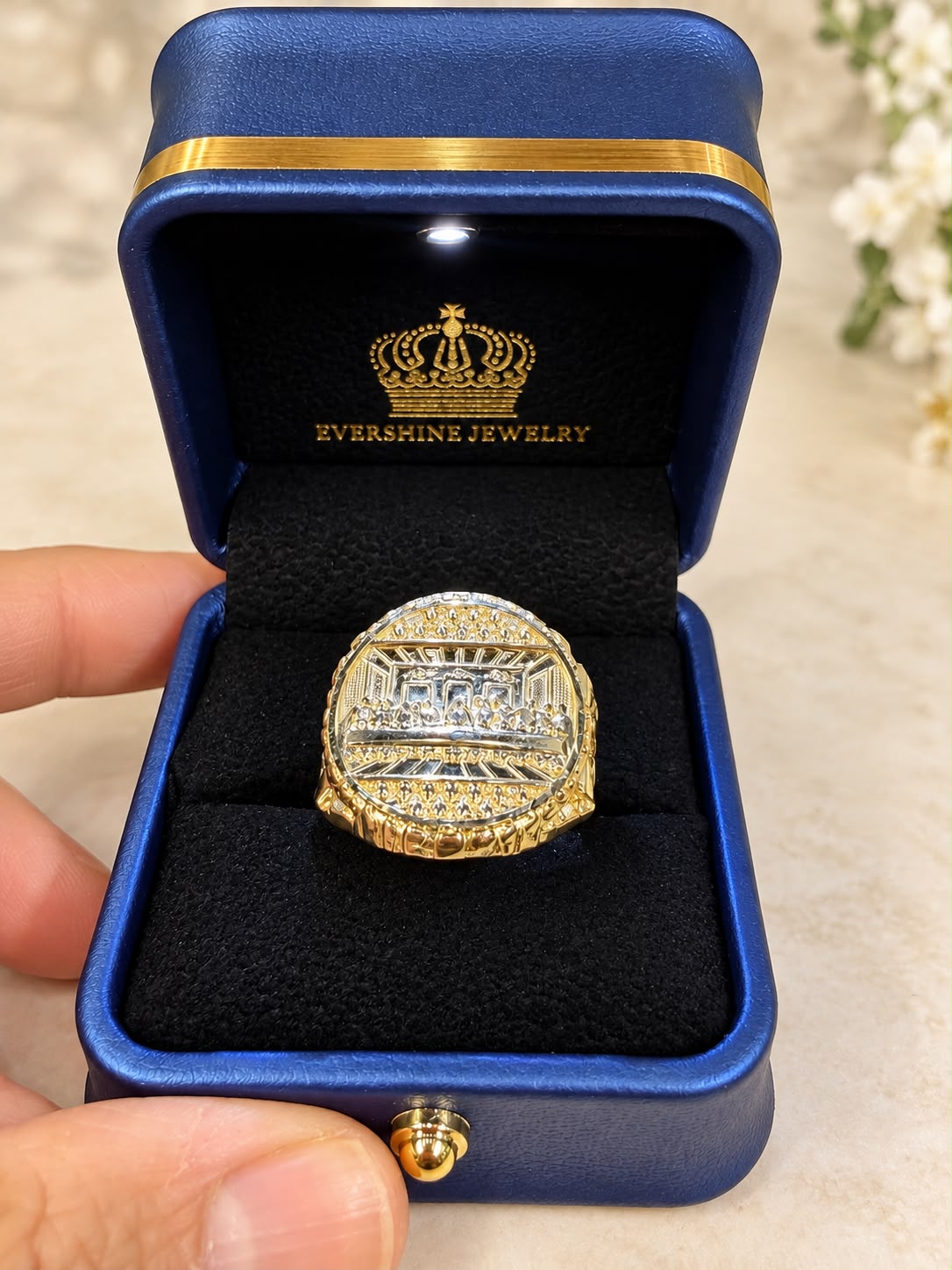 10K Yellow Gold Men's Last Supper Jesus Christ Round Nugget Ring Religious Jewelry