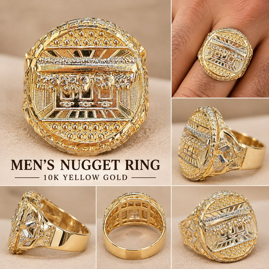 10K Yellow Gold Men's Last Supper Jesus Christ Round Nugget Ring Religious Jewelry