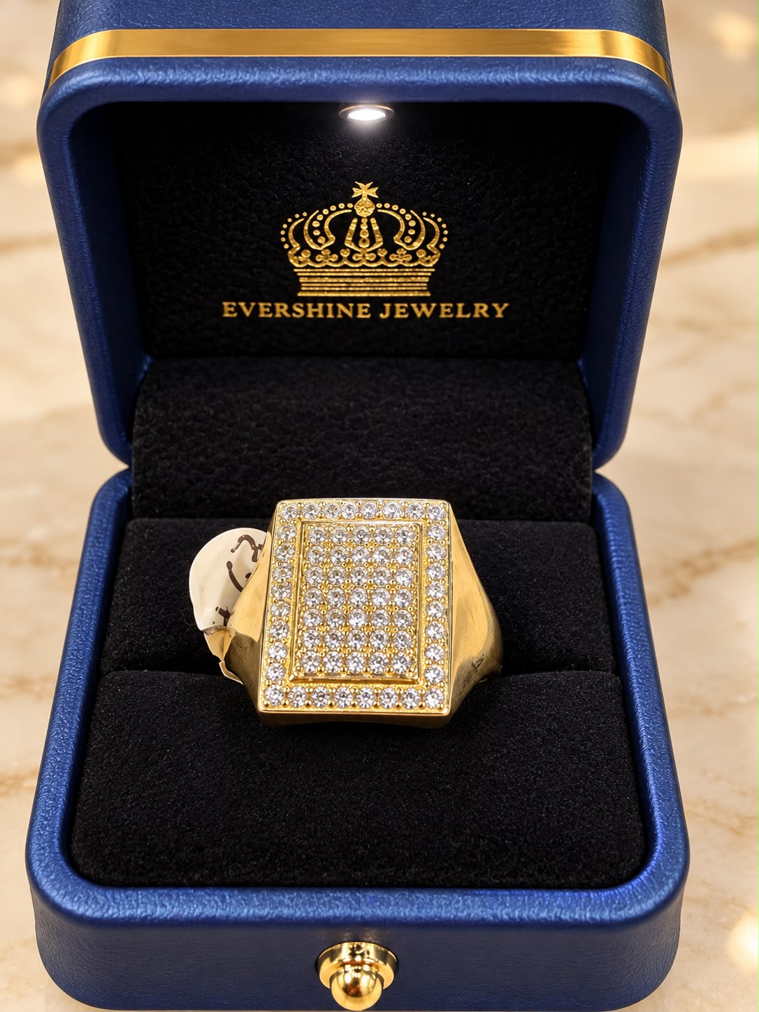 10K Yellow Gold Men's Square CZ Pave Iced Out Signet Ring Statement Jewelry
