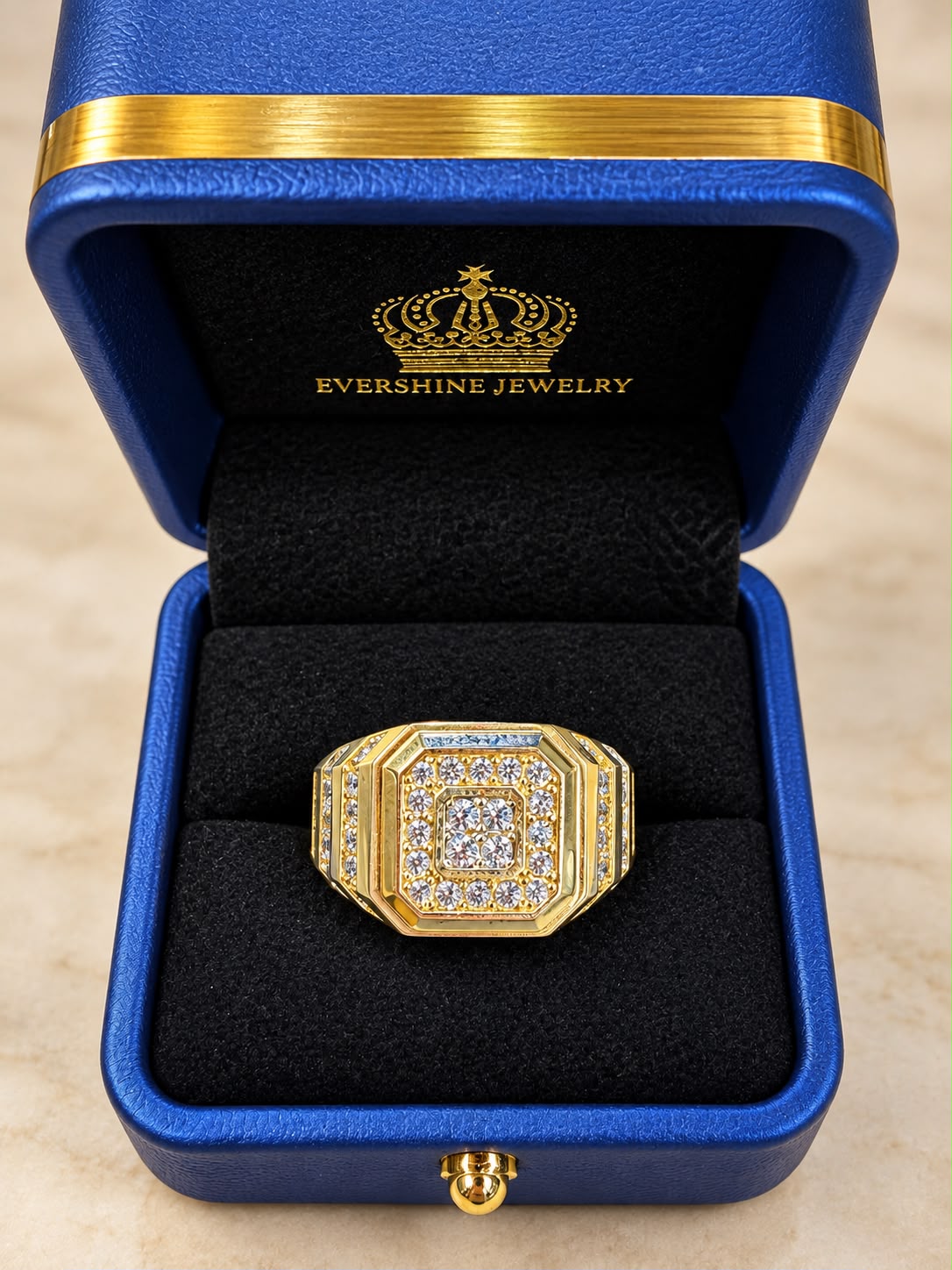 10K Yellow Gold Men's CZ Octagon Square Signet Ring Size 11 Iced Out Statement