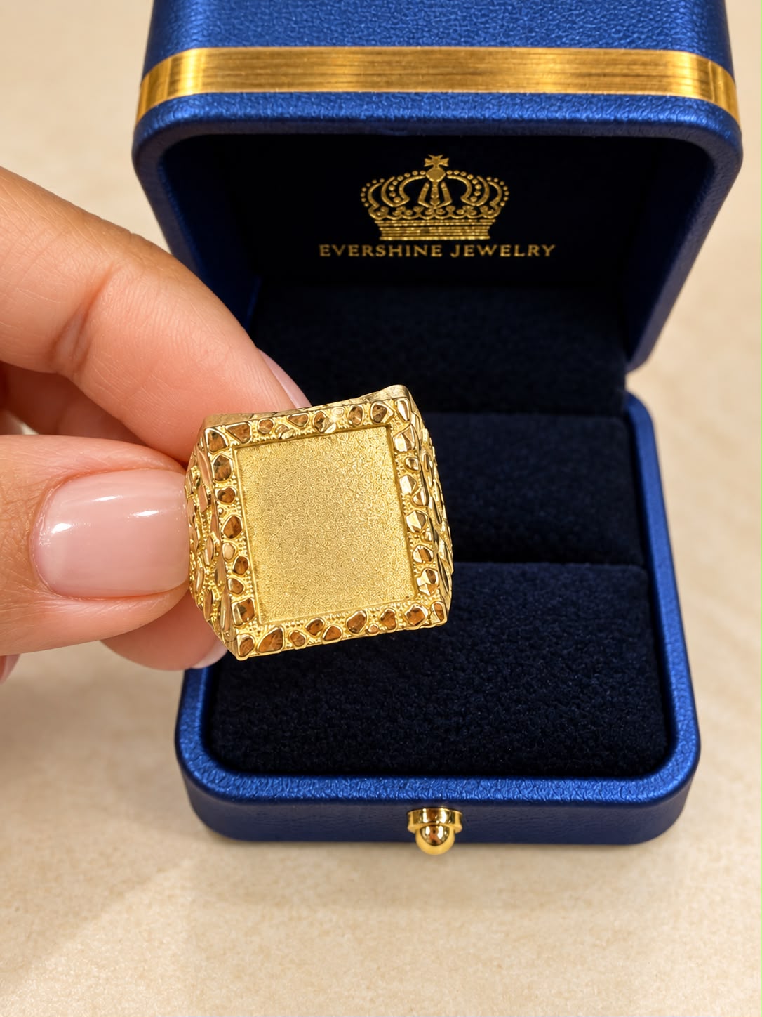 10K Yellow Gold Men's Nugget Signet Ring Size 12 Square Face Free Engraving 6.66g