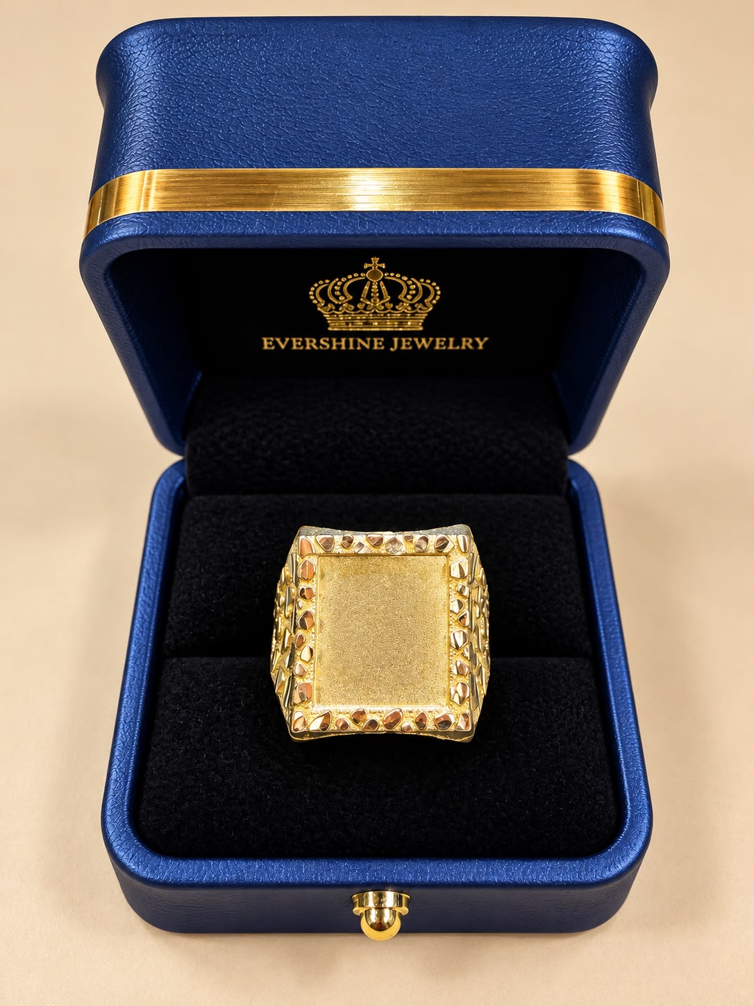 10K Yellow Gold Men's Nugget Signet Ring Size 12 Square Face Free Engraving 6.66g