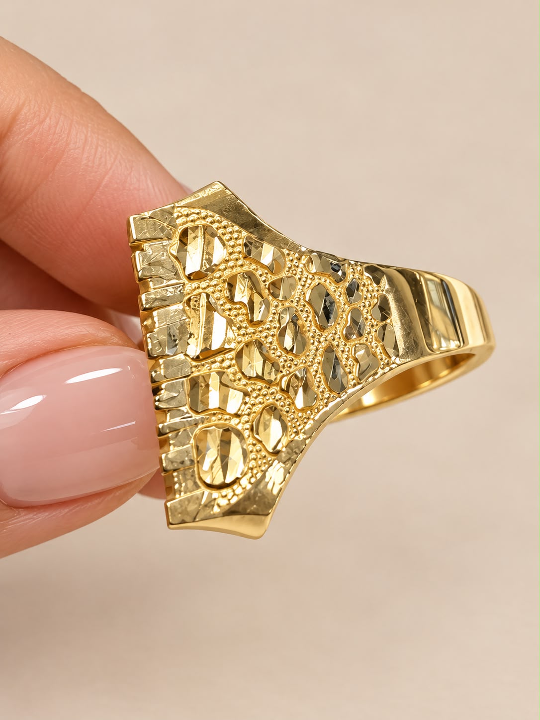 10K Yellow Gold Men's Nugget Signet Ring Size 12 Square Face Free Engraving 6.66g