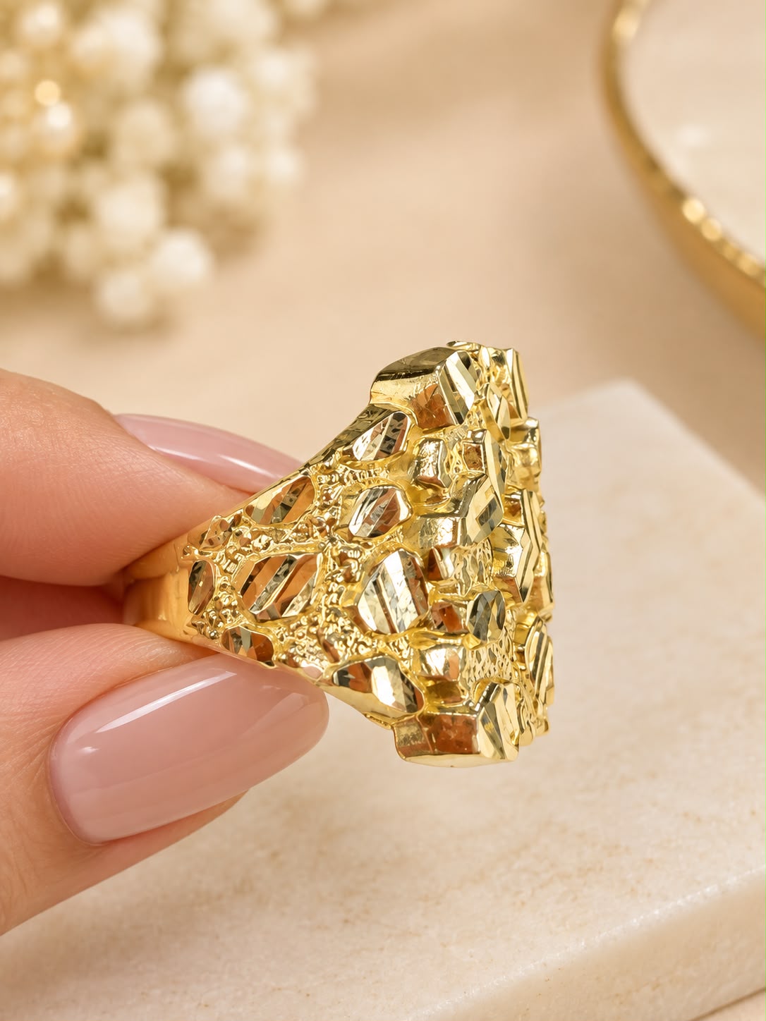 10K Yellow Gold Men's Nugget Ring
