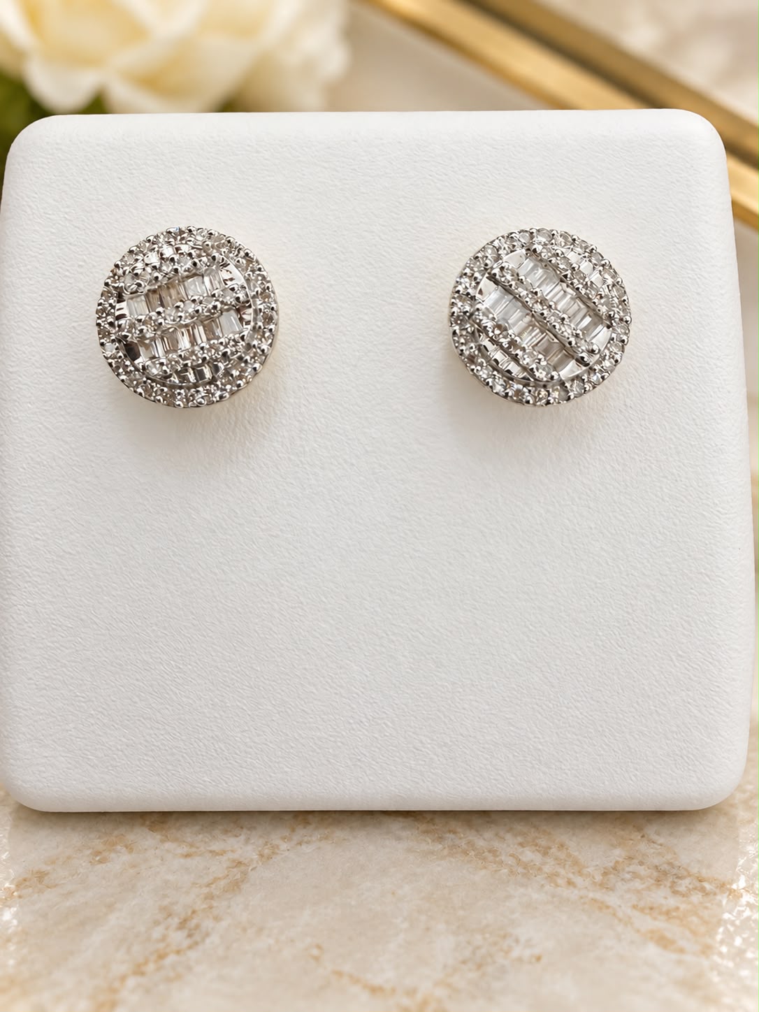 10K Yellow Gold Natural Diamond Round Stud Earrings 8mm