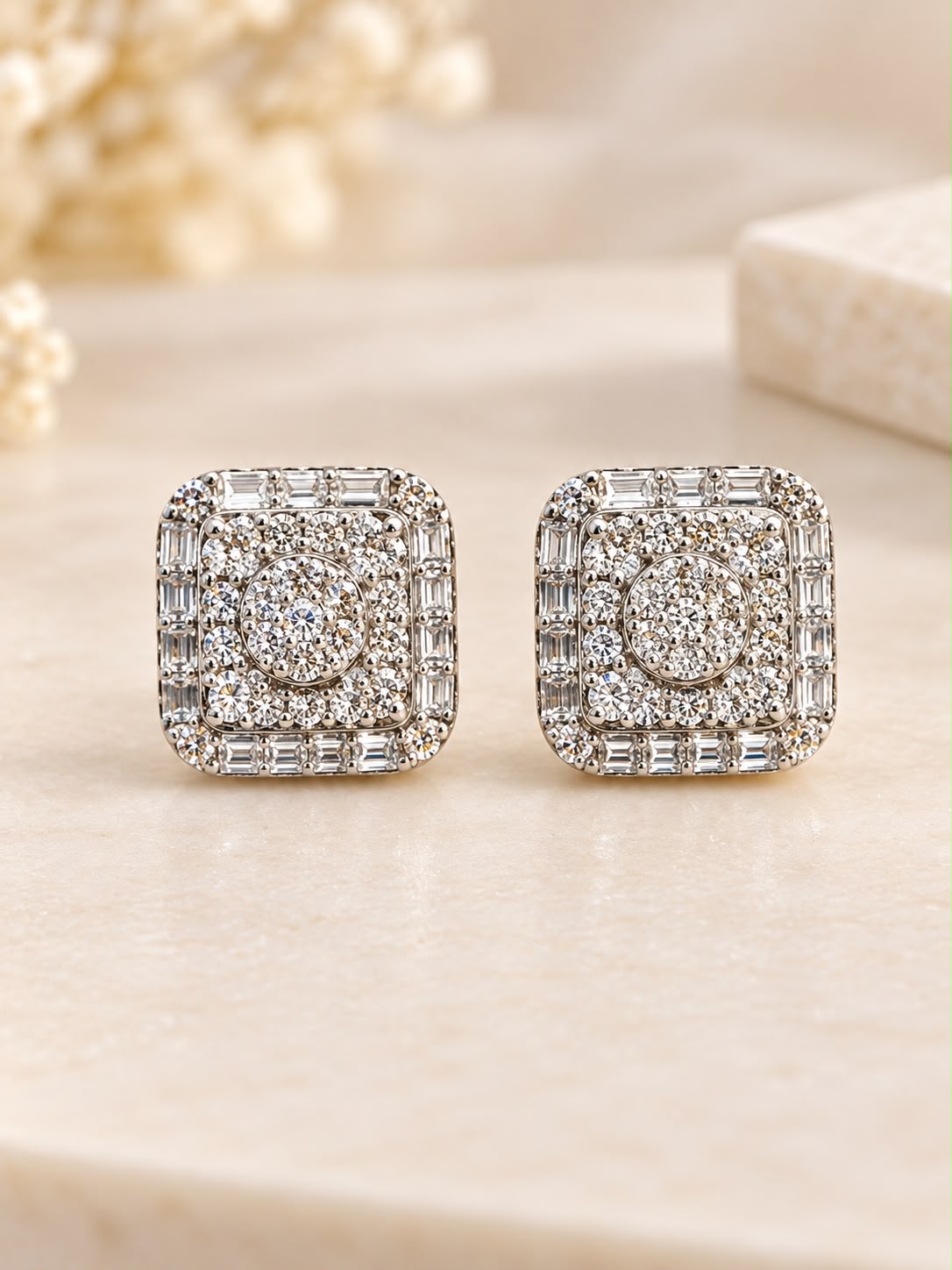 10K Yellow Gold 0.41 CTW Natural Diamond Square Stud Earrings 8.4mm