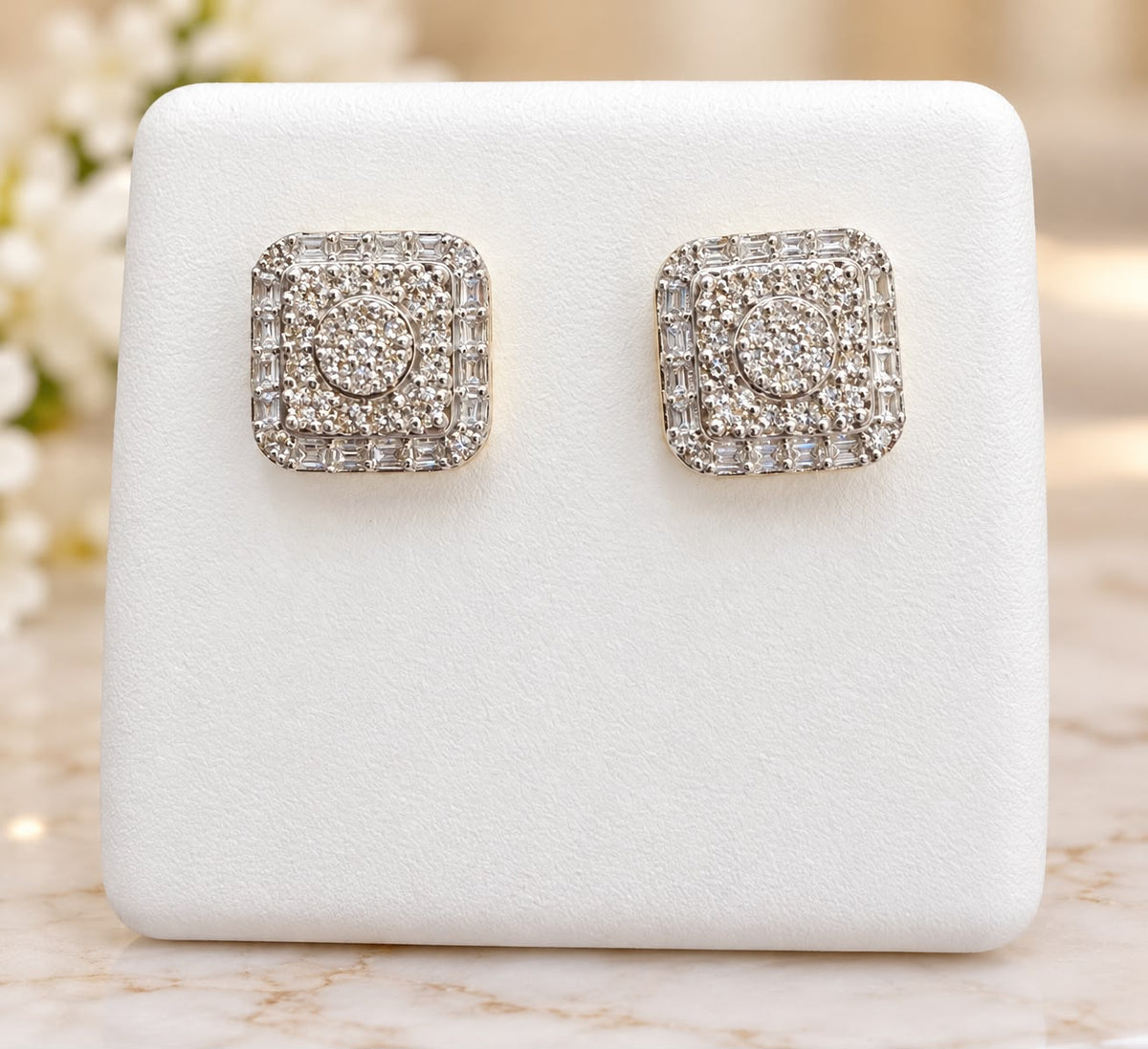 10K Yellow Gold 0.41 CTW Natural Diamond Square Stud Earrings 8.4mm