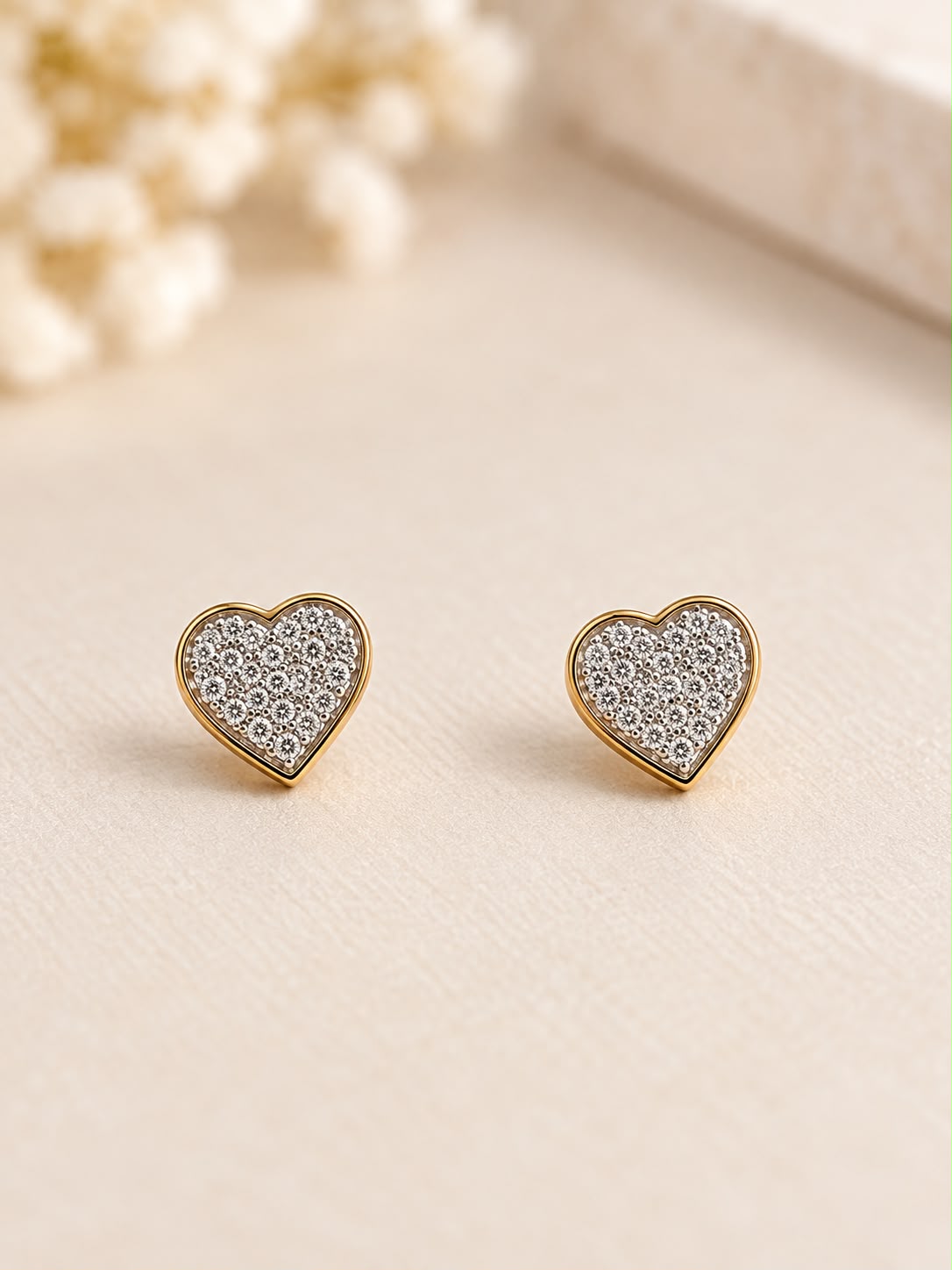 10K Yellow Gold 2 CTW Natural Diamond Heart Stud Earrings