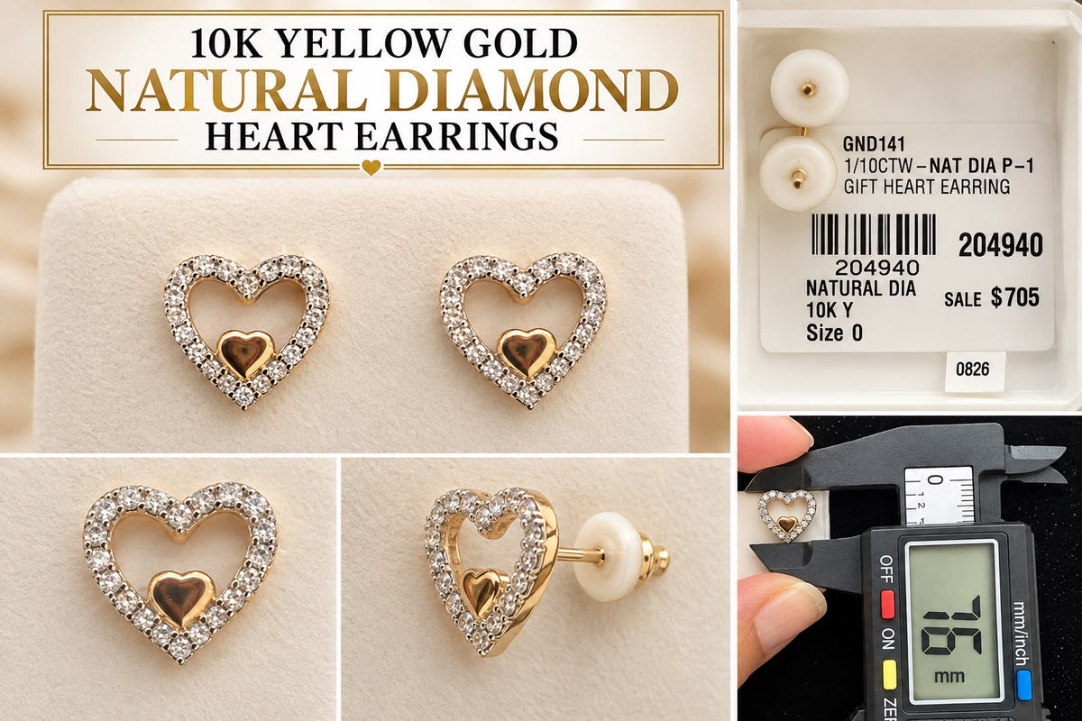 10K Yellow Gold 1/10 CTW Natural Diamond Heart Stud Earrings 7.6mm