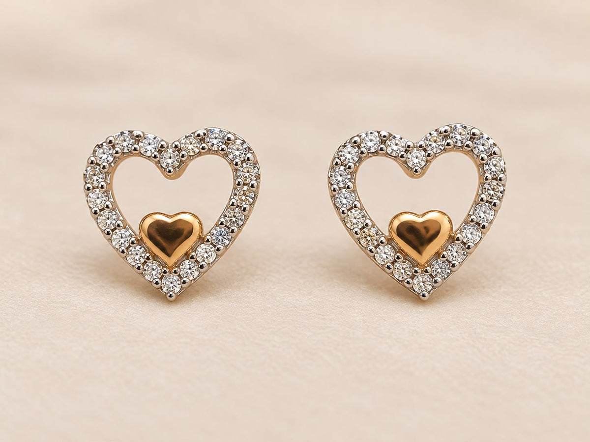 10K Yellow Gold 1/10 CTW Natural Diamond Heart Stud Earrings 7.6mm