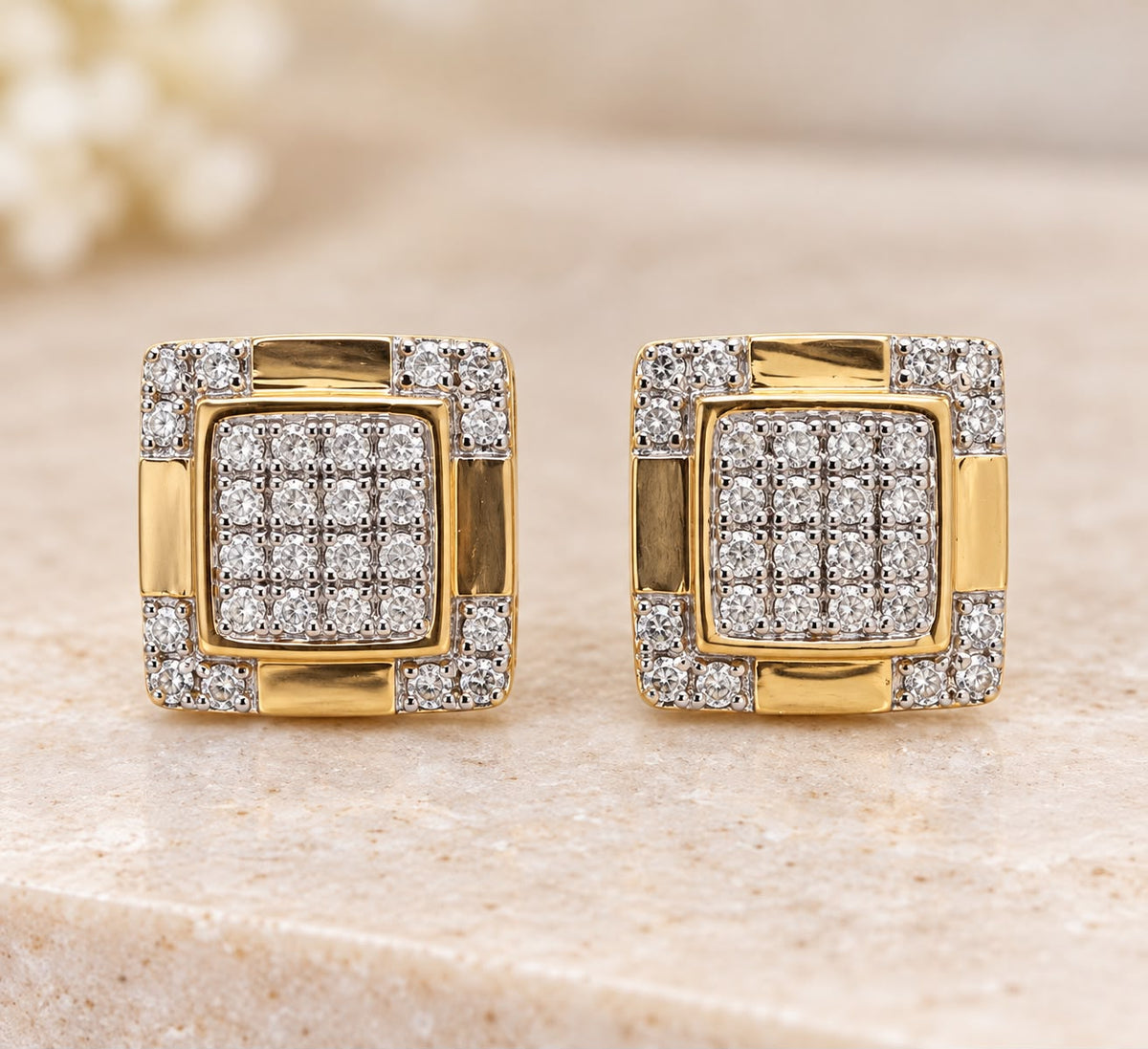 10K Yellow Gold 1/6 CTW Natural Diamond Square Stud Earrings 8.3mm