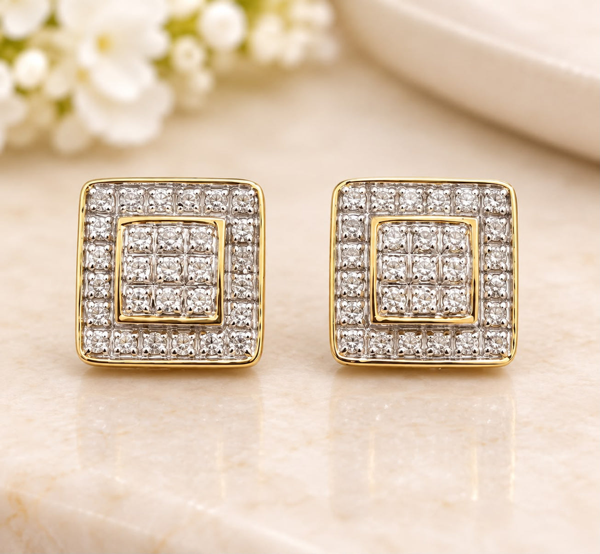 10K Yellow Gold 1/6 CTW Natural Diamond Men’s Square Stud Earrings 9.4mm