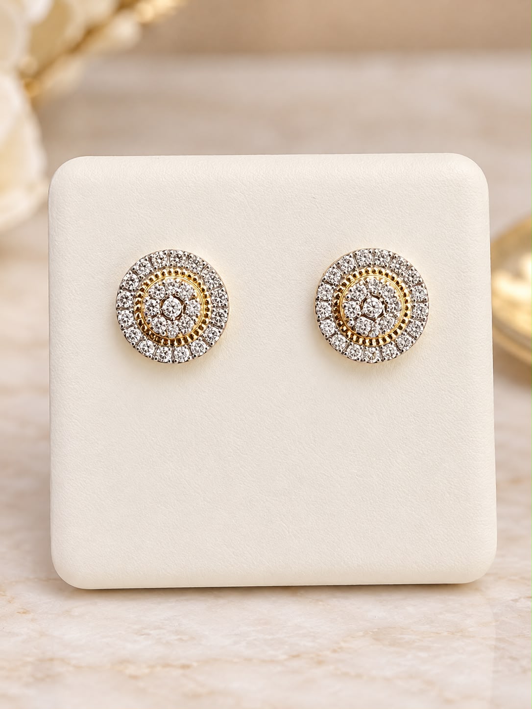 10K Yellow Gold 1/8 CTW Natural Diamond Men’s Round Cluster Stud Earrings 8.8mm