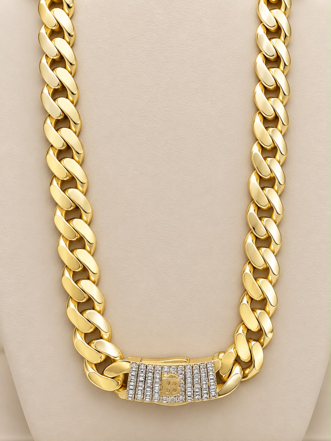 10K Yellow Gold Monaco Cuban Link Chain Necklace CZ Lock 12.6mm 22” 34.3g
