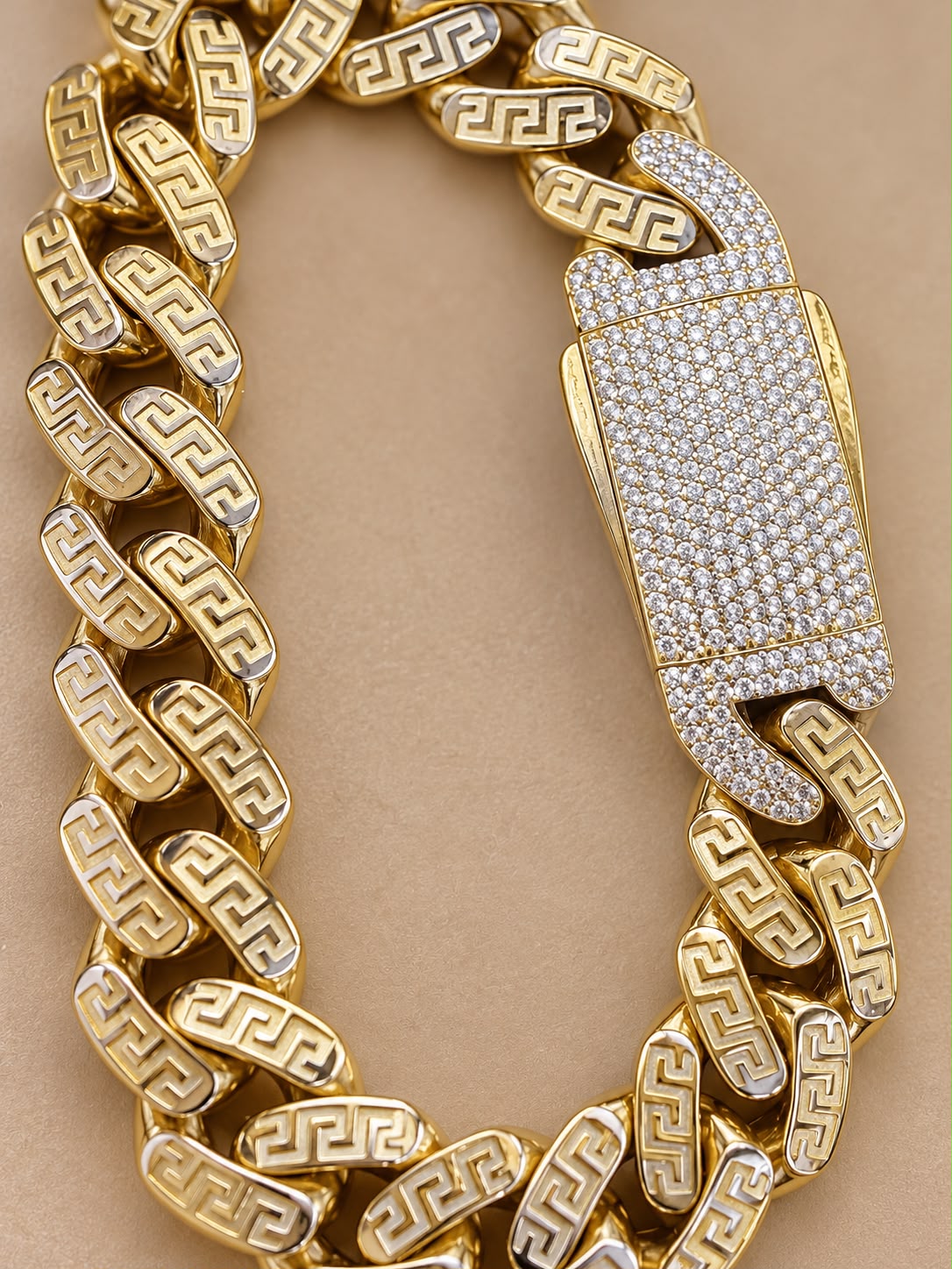 10K Yellow Gold Monaco Bracelet with CZ Stone Clasp 14.6mm 8.5” 26.4 Grams