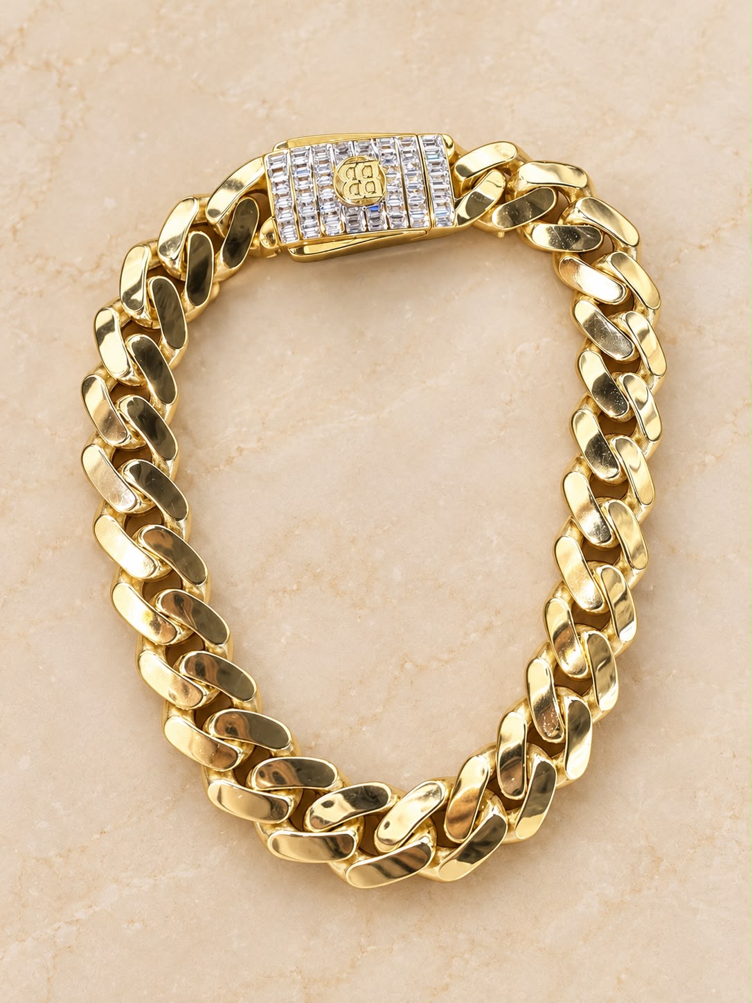 10K Yellow Gold Monaco Cuban Link Bracelet CZ Stone Clasp 10.7mm 8” 12.9g