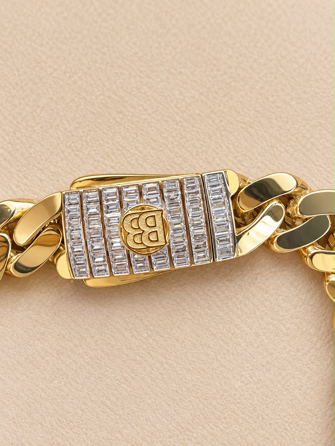 10K Yellow Gold Monaco Cuban Link Bracelet CZ Stone Clasp 8.7mm 8” 7.9g