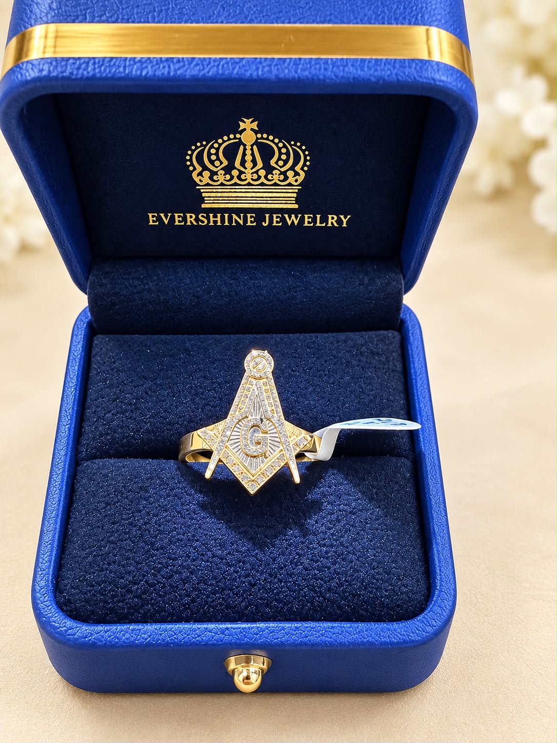 10K Yellow Gold Masonic Freemason Square & Compass Ring – 2.25 Grams