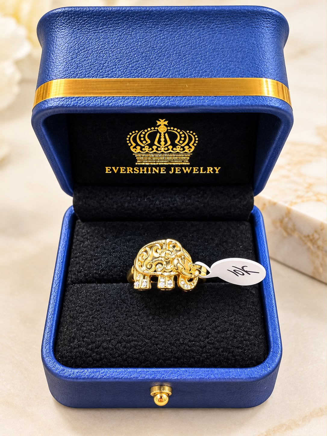 10K Yellow Gold Women’s Elephant Ring Lucky Good Fortune Filigree Size 6 – 2.96g