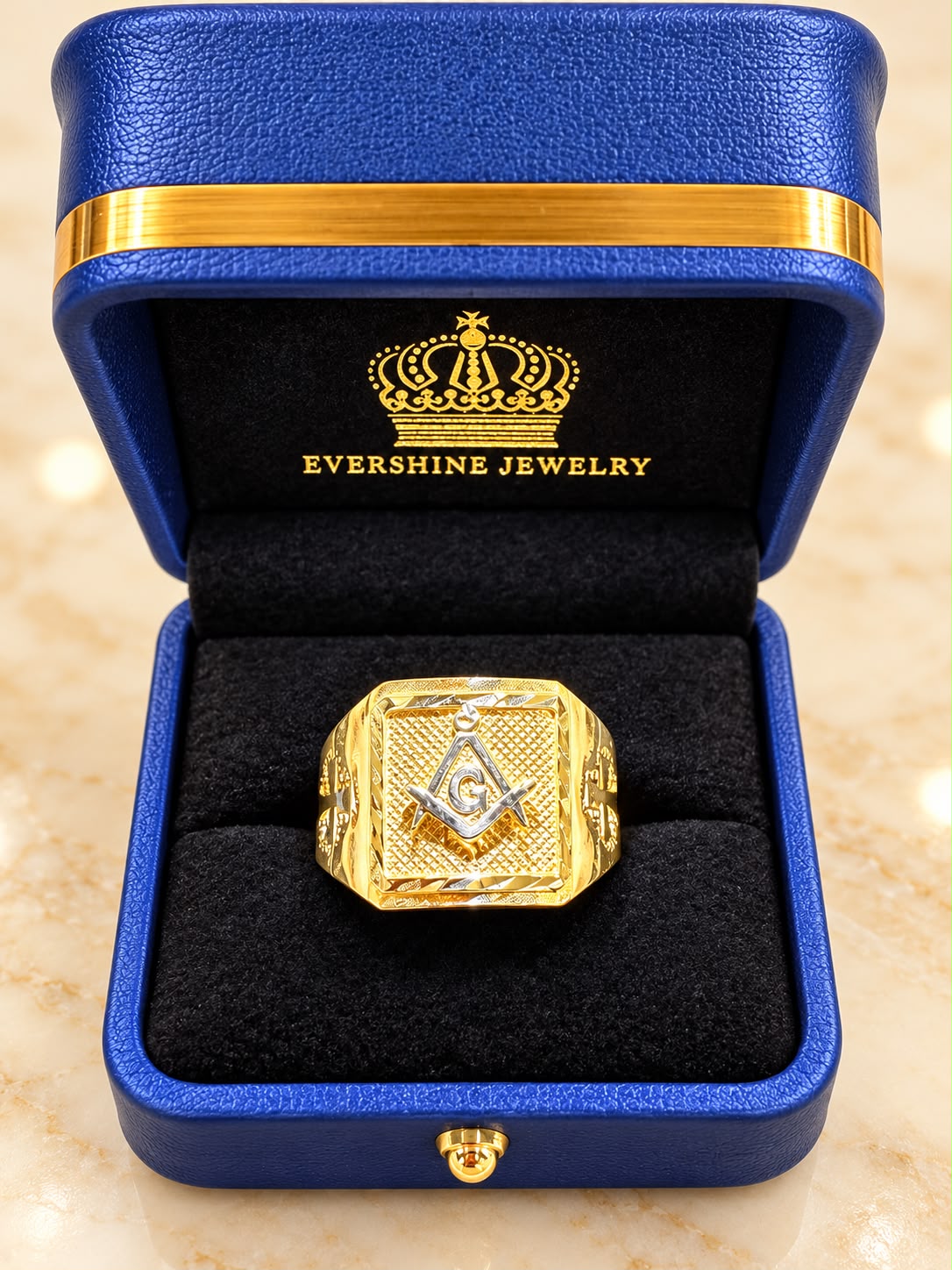 10K Yellow Gold Men’s Masonic Freemason Square & Compass Ring Size 11.5 4.17g