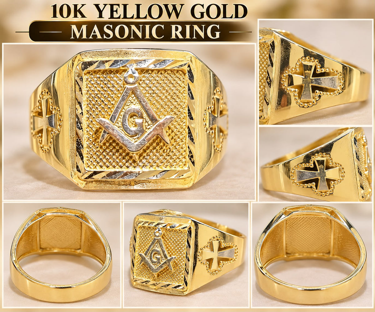 10K Yellow Gold Men’s Masonic Freemason Square & Compass Ring Size 11.5 4.17g