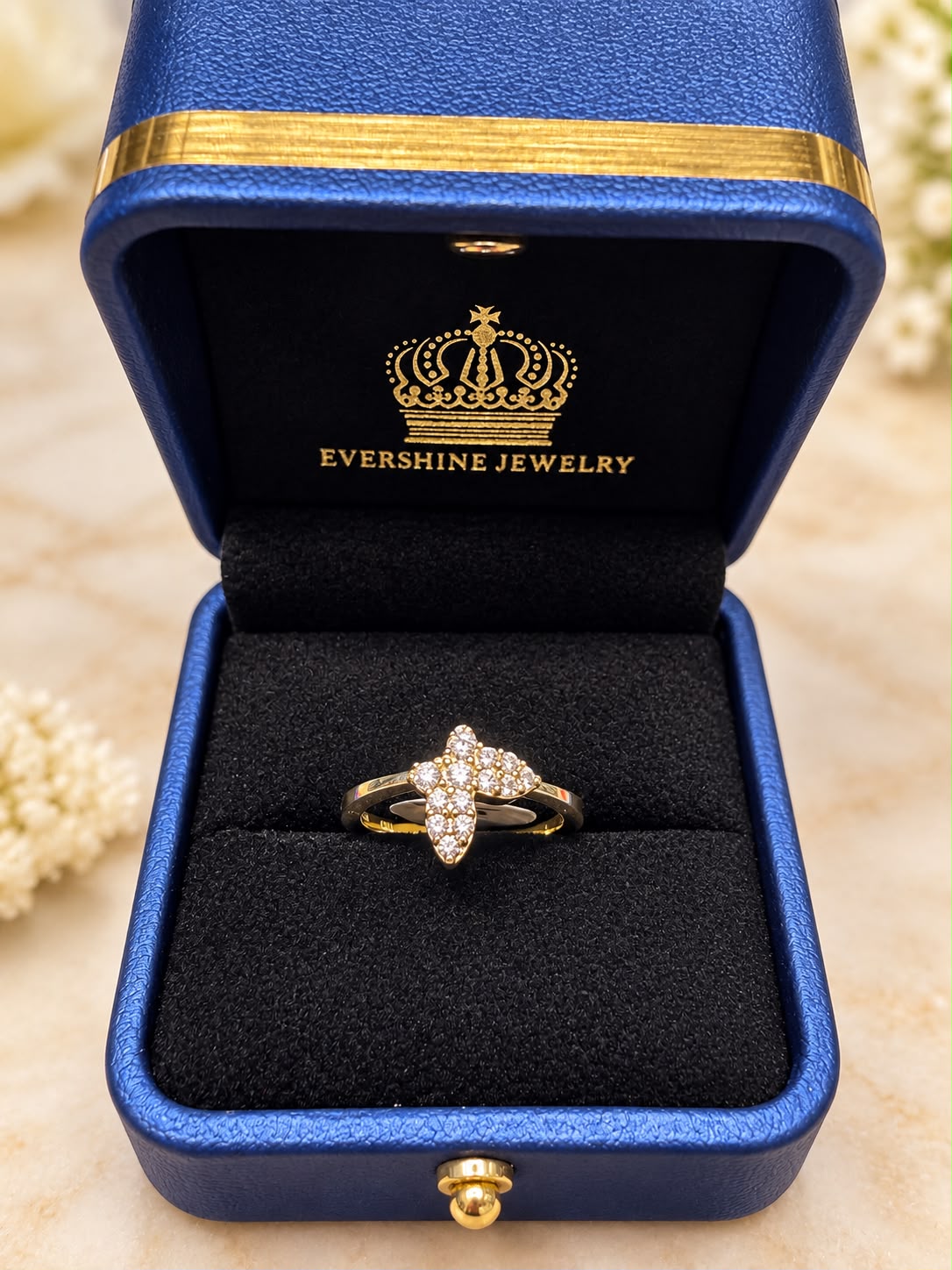 10K Yellow Gold Women’s CZ Butterfly Ring Sparkling Cluster Design 1.86 Grams