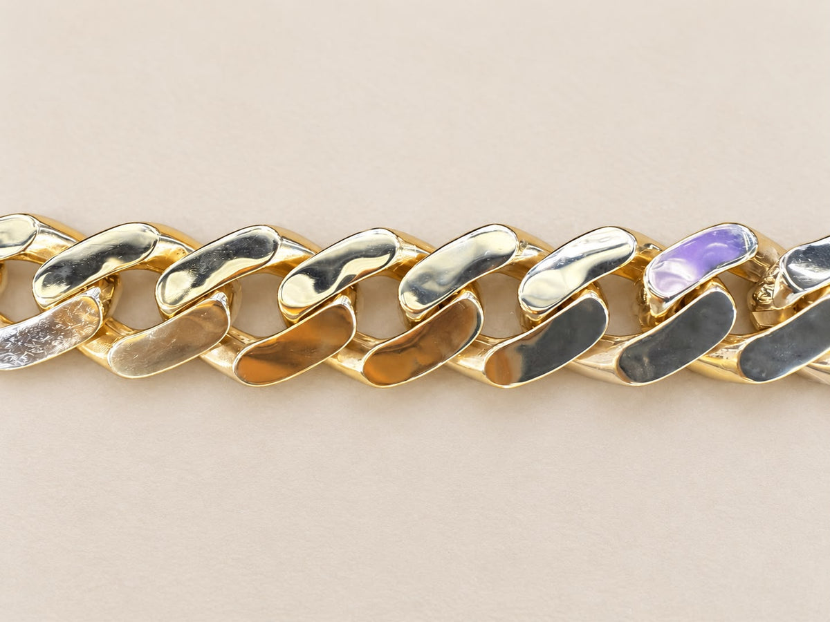 10K Yellow Gold Monaco Cuban Link Bracelet CZ Lock 12.7mm 8” 15.6g