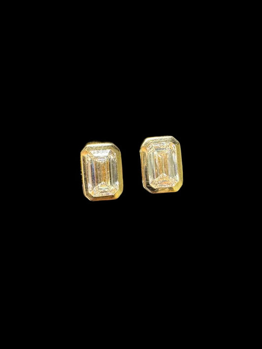 Gold Bezel Set Emerald Solitaire Diamond Studs