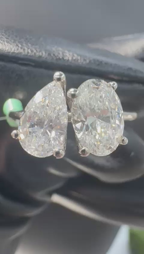 Gold Pear & Oval Diamond Duo Ring